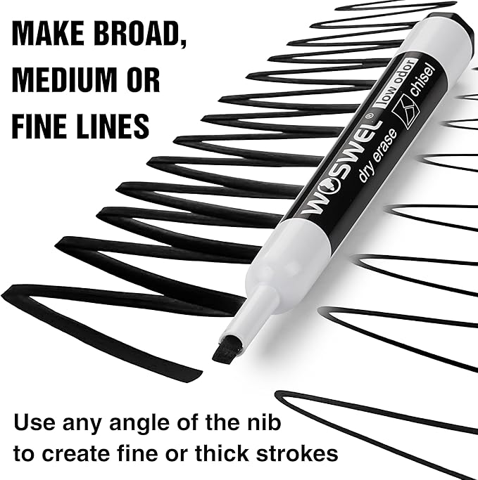 WOSWEL Dry Erase Markers Bulk, Chisel Tip Whiteboard Markers, Low Odor Thick - Image 6