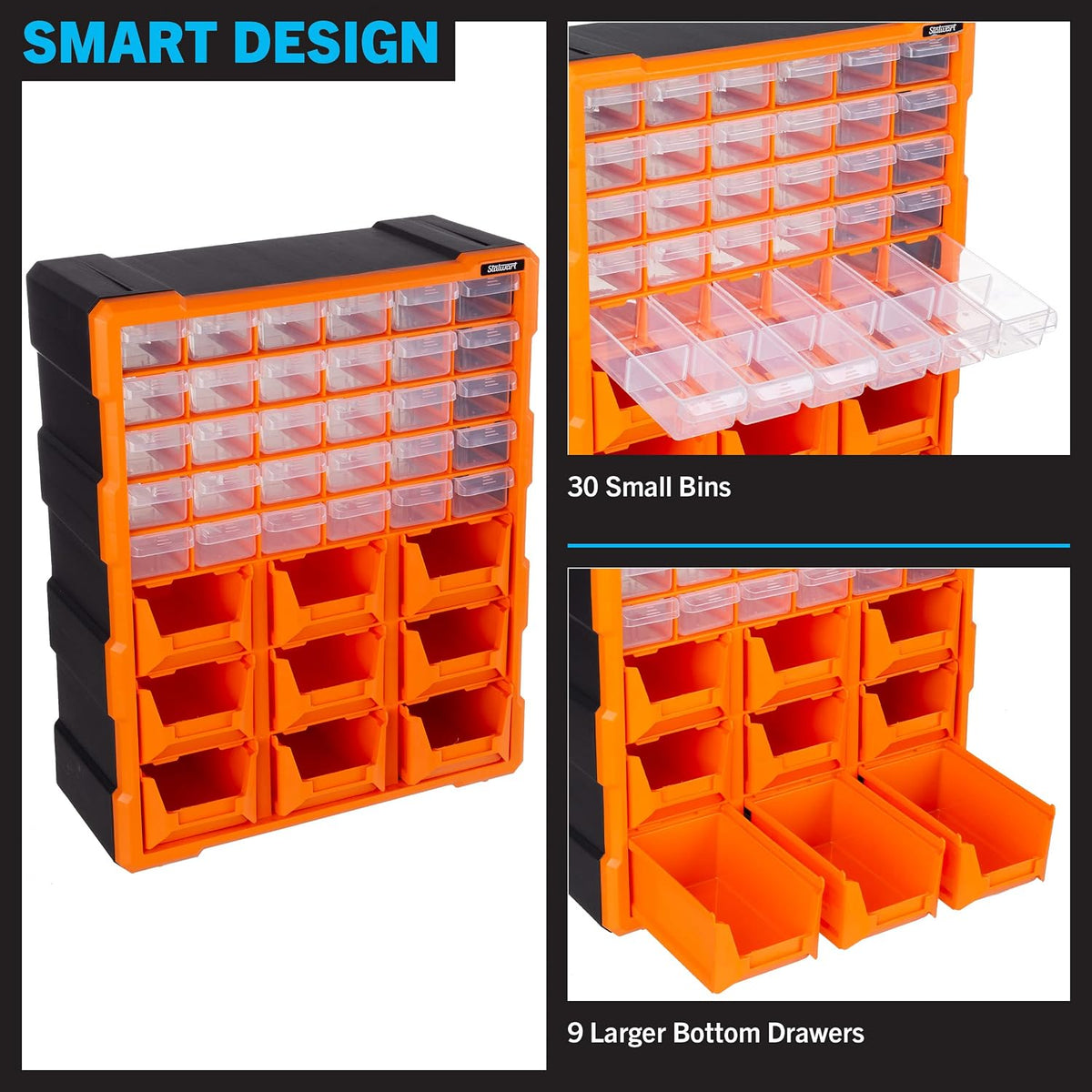 Stalwart Plastic Storage Drawers - 39-Drawer Screw Organizer, Black