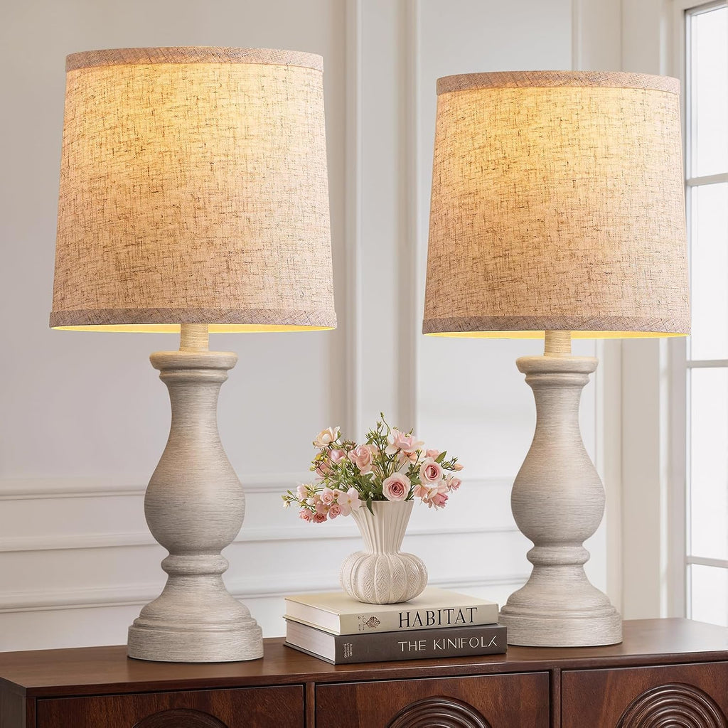 22" farmhouse table lamps set of 2, rustic shown in use