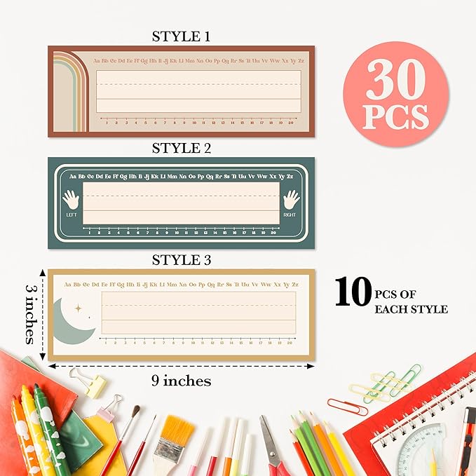 Name Tags for Desks, Retro Students Name Plates, Boho Rainbow Labels for School - Image 2