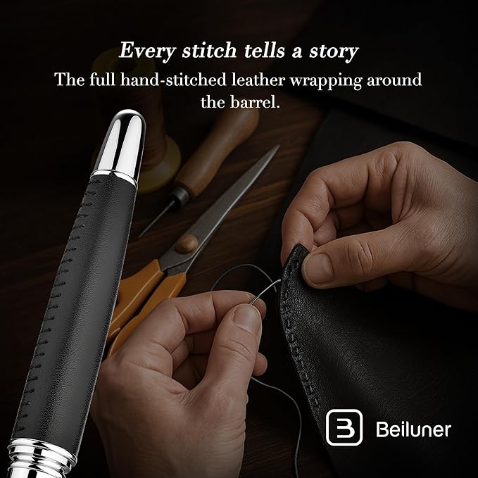 BEILUNER 318 Luxury Personalized Leather Pen, Hand-Stitched Premium Black - Image 5