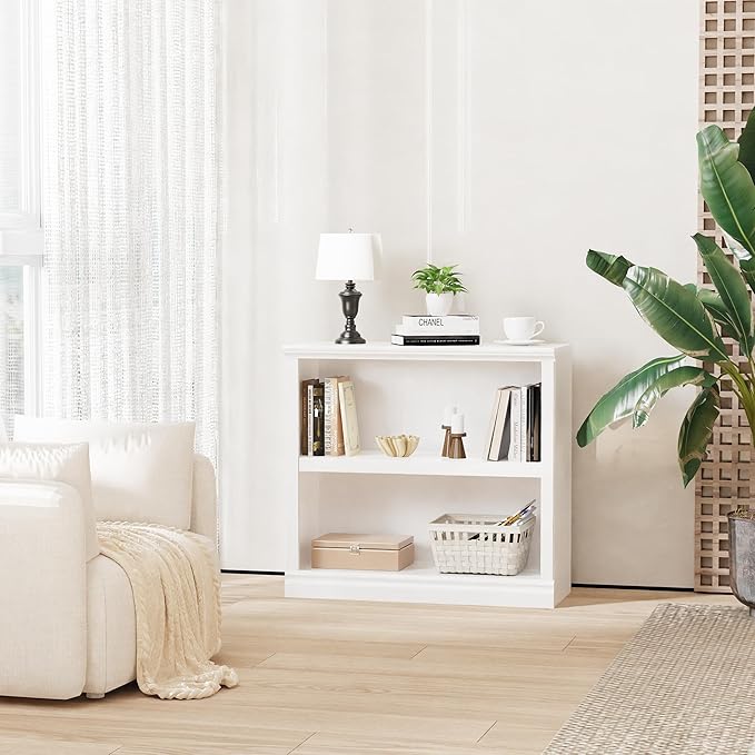 blini 2-Shelf White Bookcase Wooden Bookshelves 33in Wide Floor Standing - Image 6