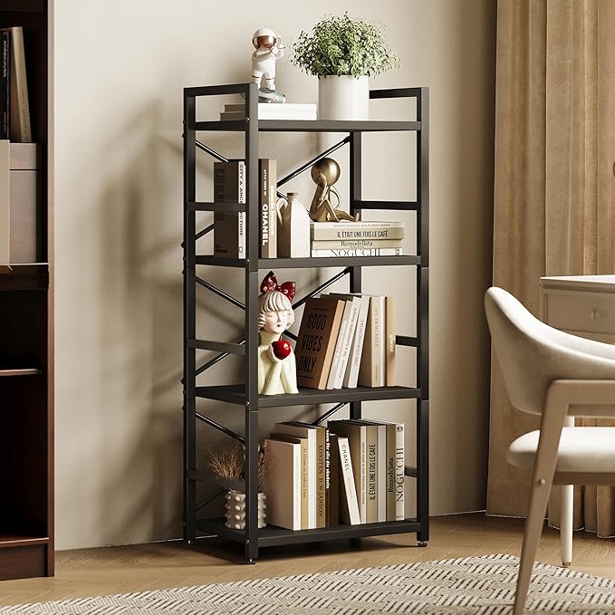 Homeiju Black Bookshelf, 4 Tier Small Bookcase, Book Shelf Organization and - Image 6