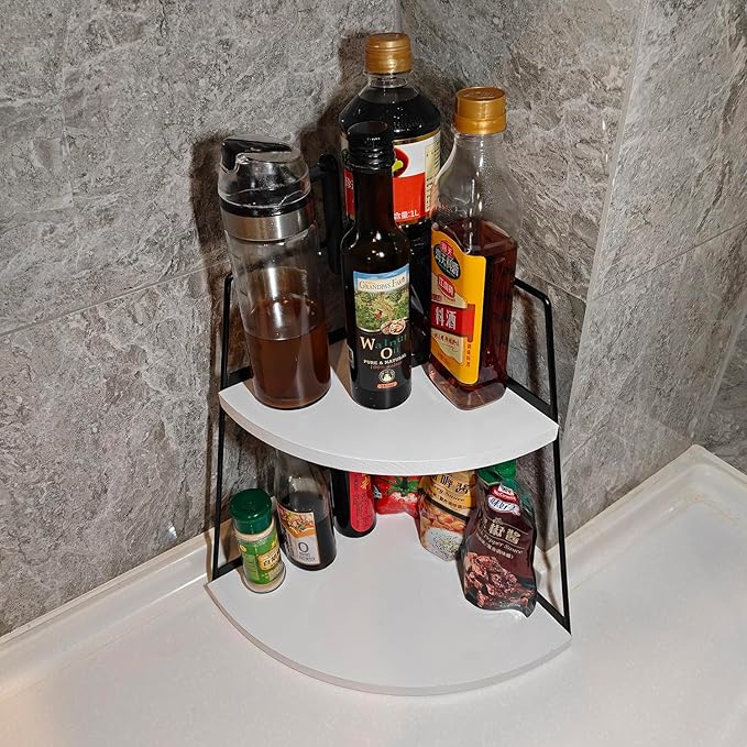 2 Tier Bathroom Counter Organizer, Standing Rack Cosmetic Holder, Wood Bathroom - Image 2