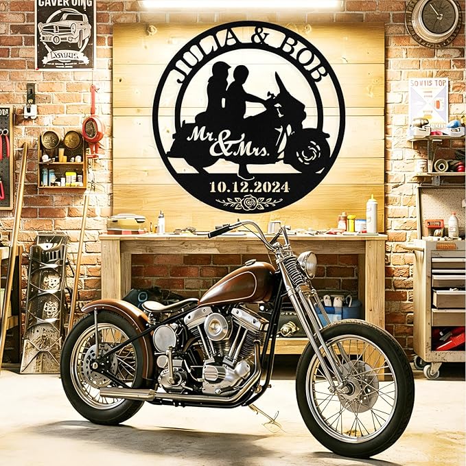 Custom Motorcycle Couple Metal Signs Personalized Couple Name Sign Motorbikes - Image 8