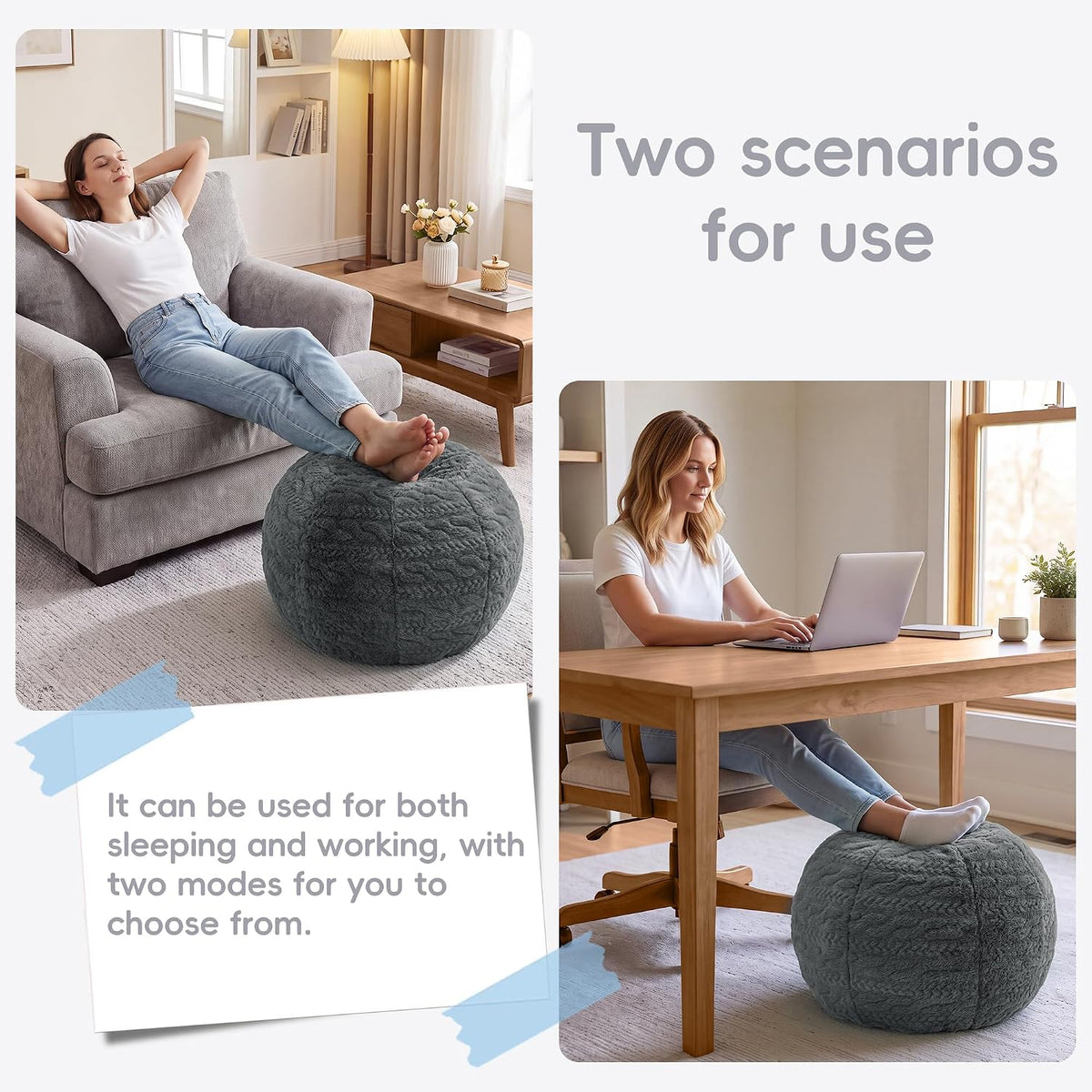 Hobestluk Stuffed Pouf Ottoman Footrest,Round Footstool,Handle,Small,Grey