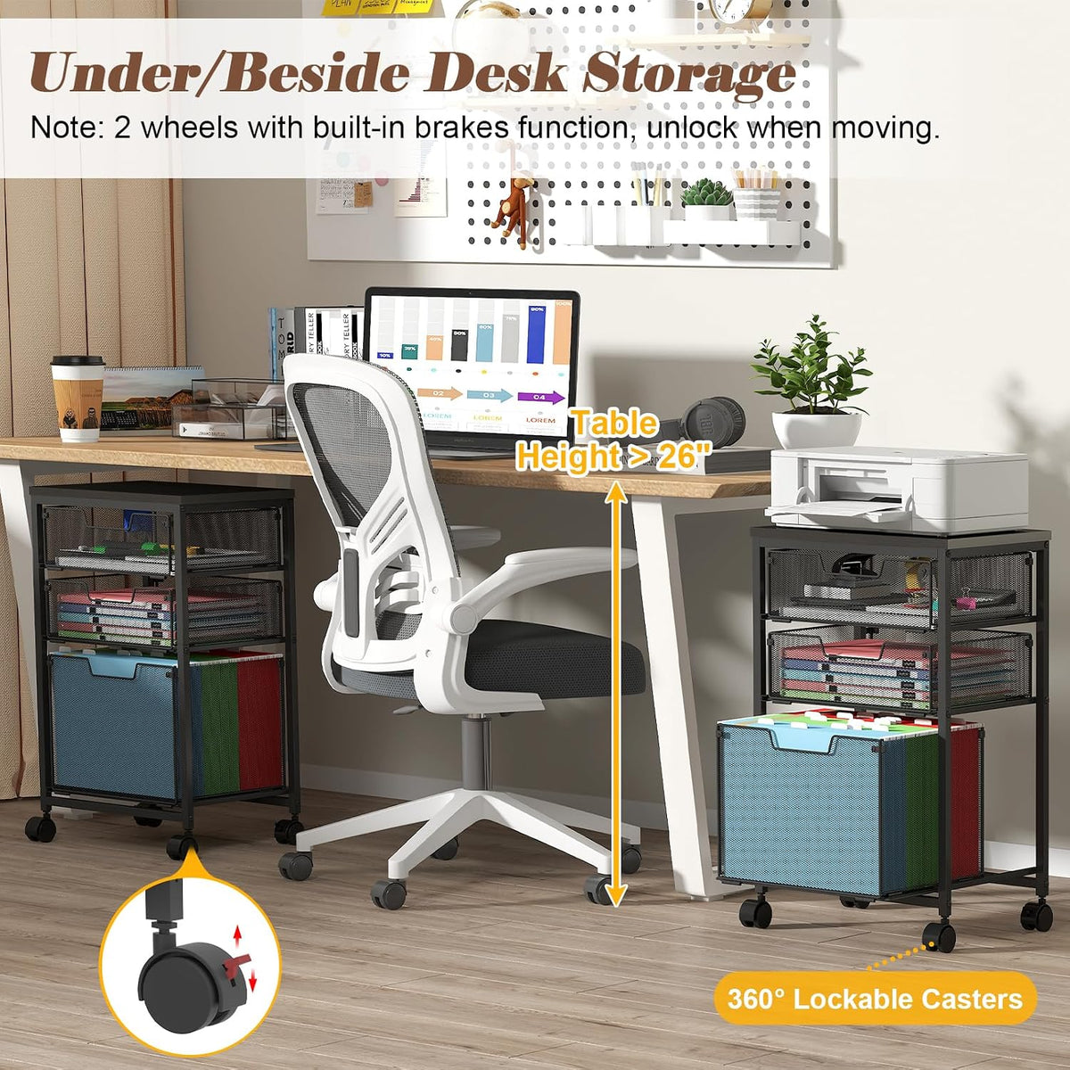Sbanmao Rolling File Cart with 3 Drawers, Filing Cabinet, Hanging Folder Hold...
