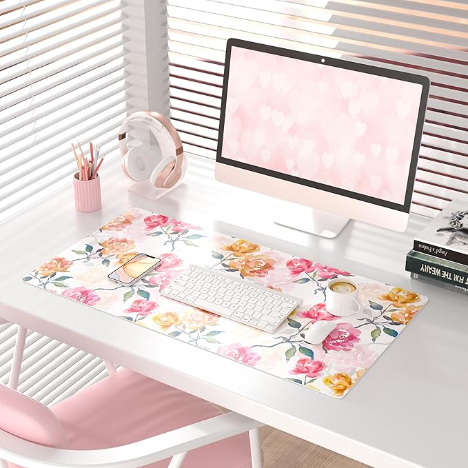 QIYI Floral Mouse Pad, Watercolor Flowers Desk Mat - Image 2
