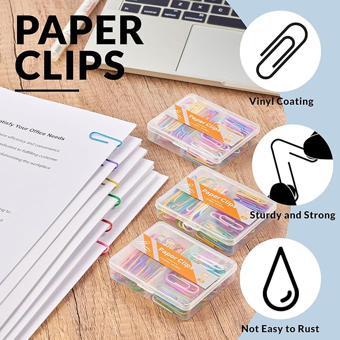 NEEWAY Colorful Paper Clips Assorted Sizes, Small and Large Paperclips - Image 4