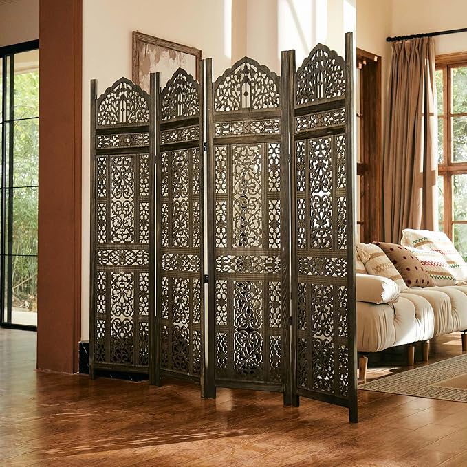 5.75Ft Room Divider Wood Screen, 33Lbs Durable Antiqued Style MDF Carved - Image 8
