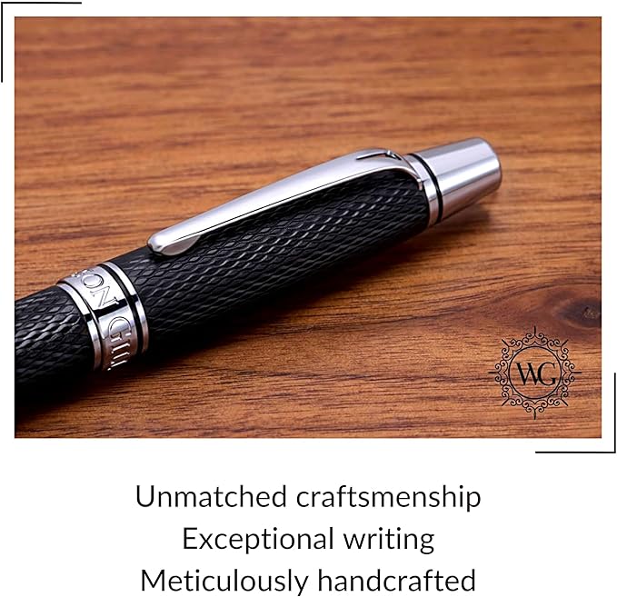 Webson Gill Show Up' Black Luxury Executive Fountain Pen, Woven Lacquer & Chrome - Image 3