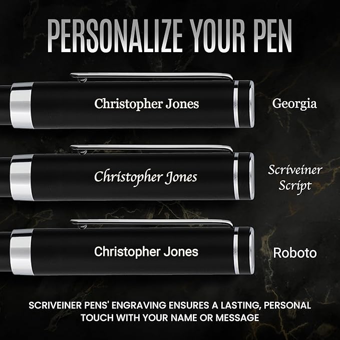 Scriveiner Personalized Luxury EDC Fountain Pen, Stunning Matt Black Pocket Pen - Image 2