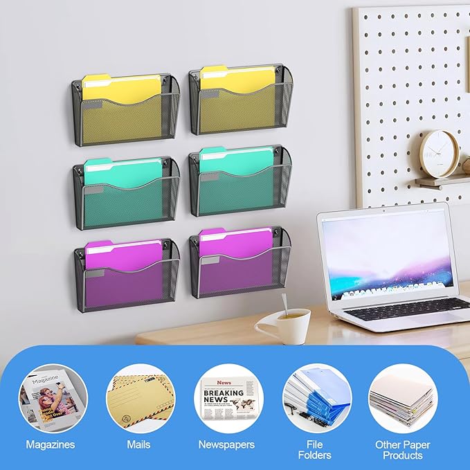 samstar 6 Pack Magnetic File Holder, Mesh Wall File Organizer File Pocket Mail - Image 5