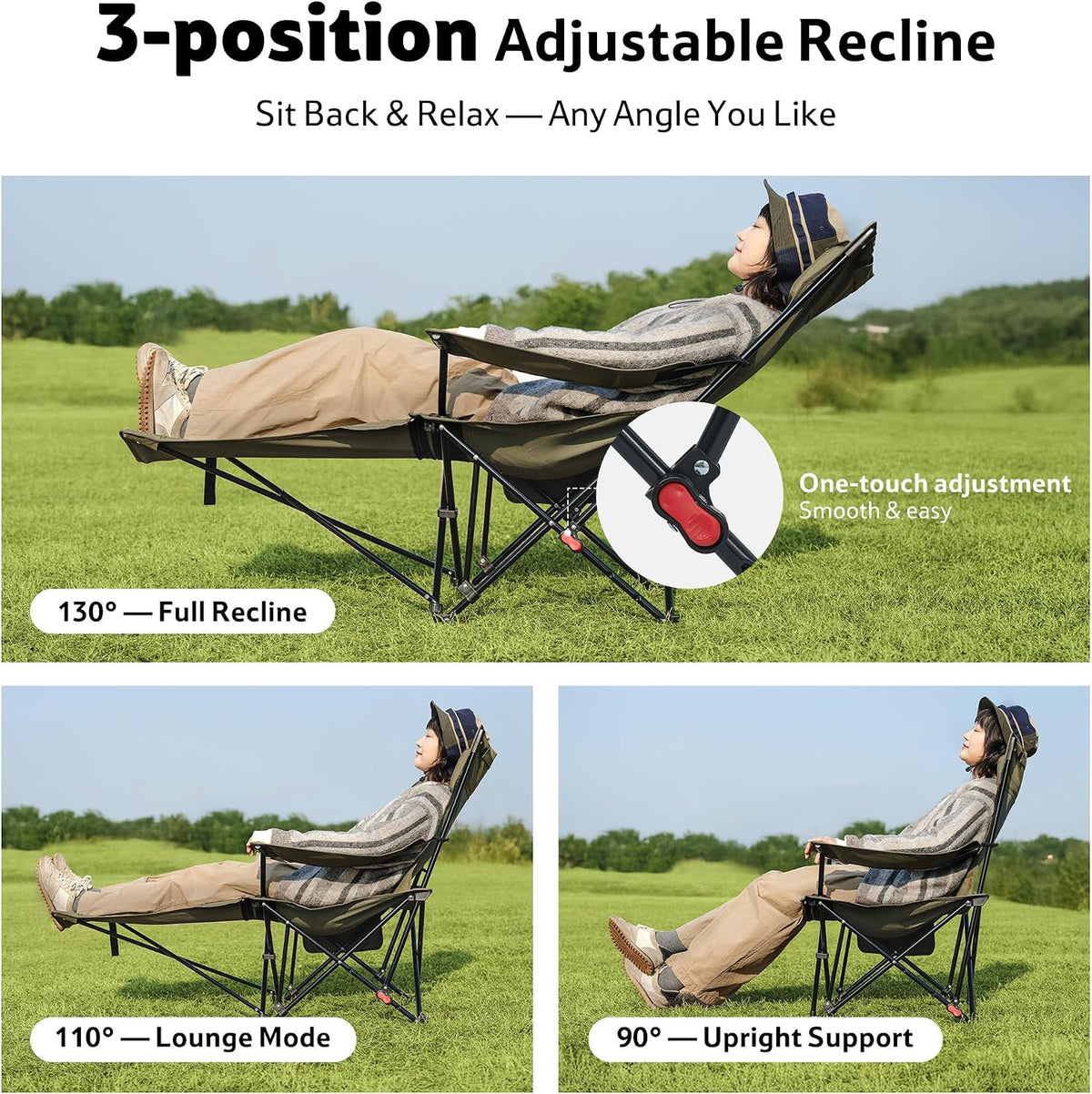 Naturehike 3-Position Adjustable Recliner with Footrest, Heavy Duty Folding C...