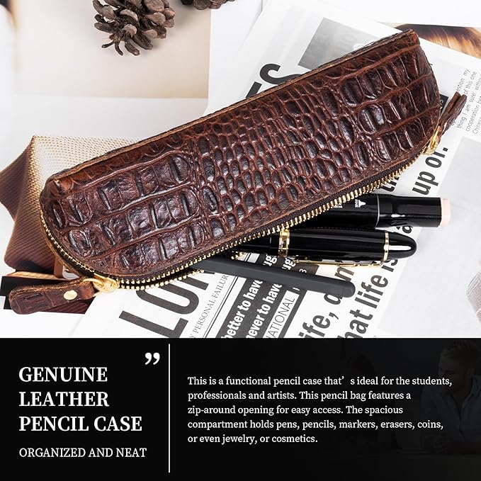 Gexmil Genuine Leather Pen Case, Full Grain Leather Pencil Holder, Hand-made - Image 6