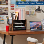 Y YOMA Wooden Desk Organizer, 4-Tier Mesh Desk Organizer - Image 7