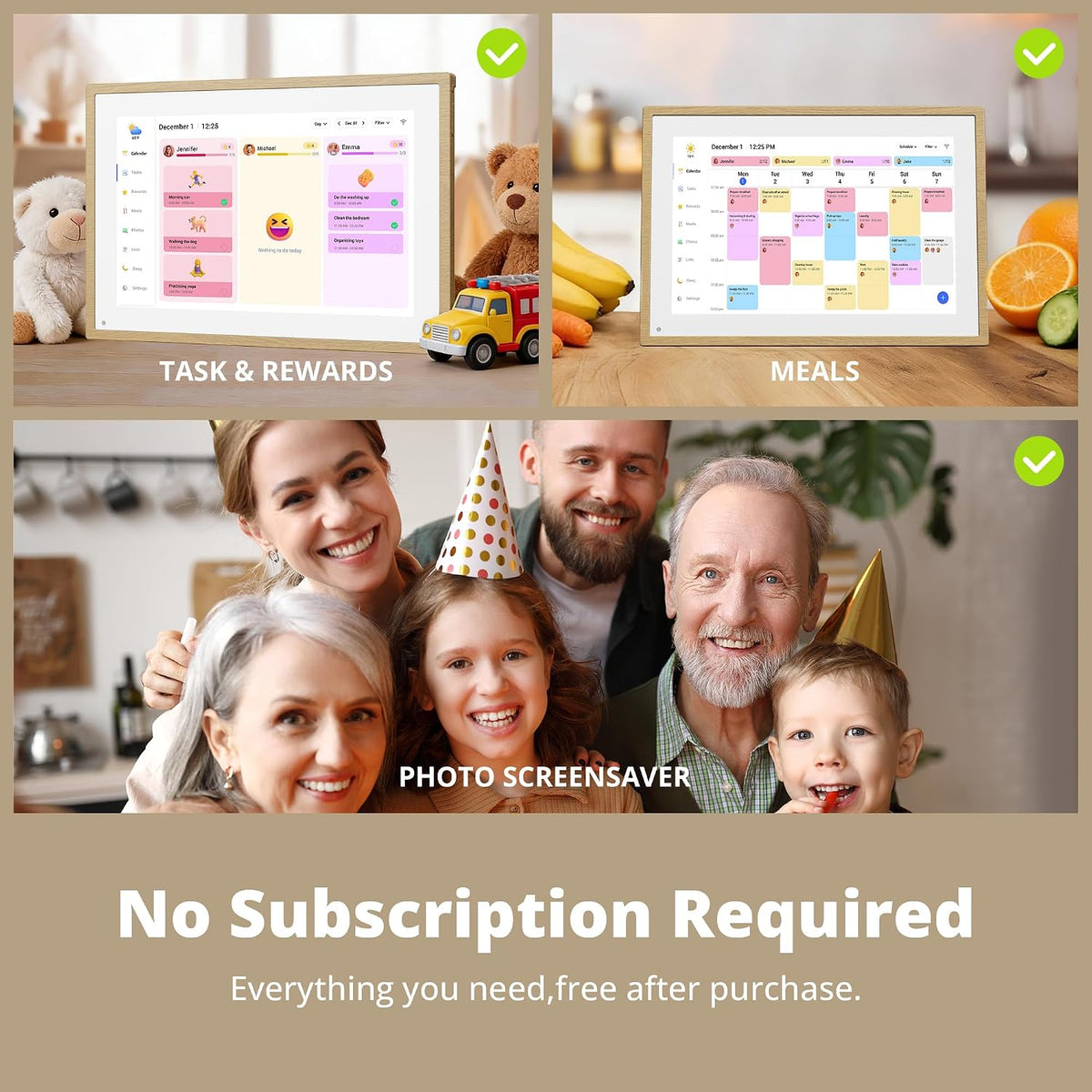Digital Calendar 10.1 Inch Natural Wood