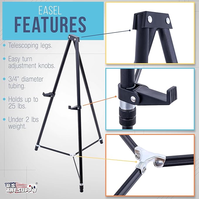 U.S. Art Supply 66" High Black Metal Display Art Easel - Image 3