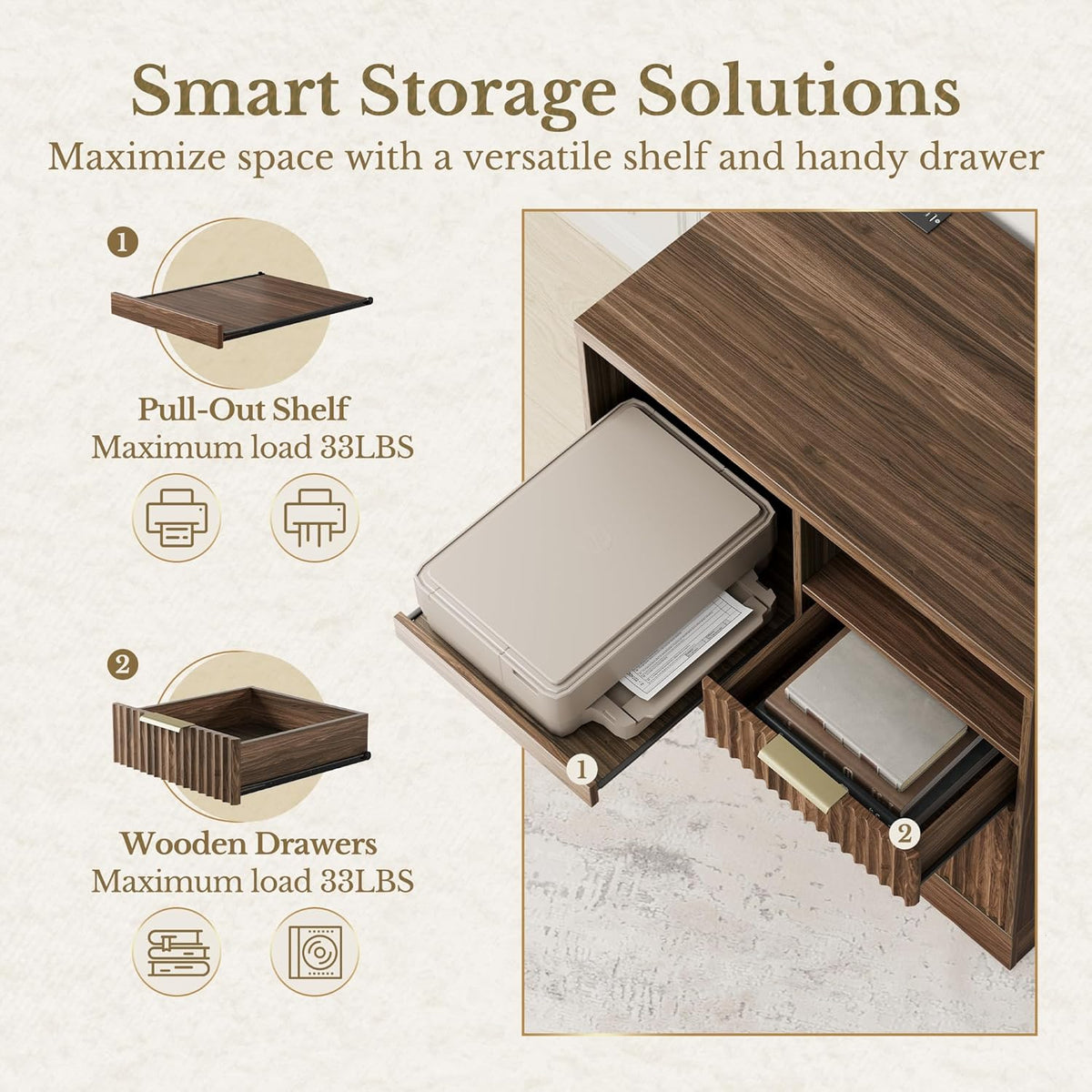 3 drawer file cabinet, fluted wood lateral filing showing dimensions