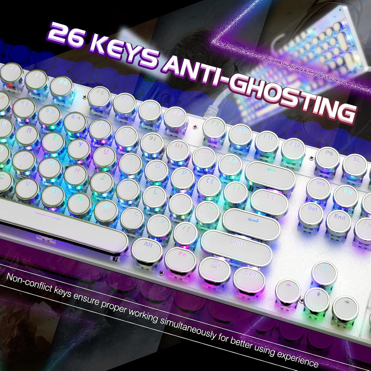 YSCP Typewriter Style Mechanical Gaming Keyboard RGB Backlit Wired with Blue ...