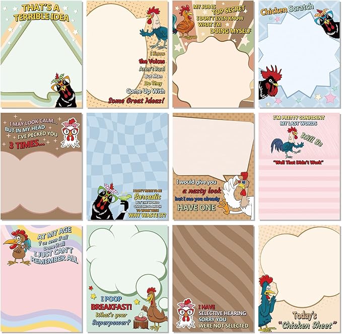 Pajean Funny Notepads with Sayings, Sticky Office Supplies, 12 Designs by Pajean