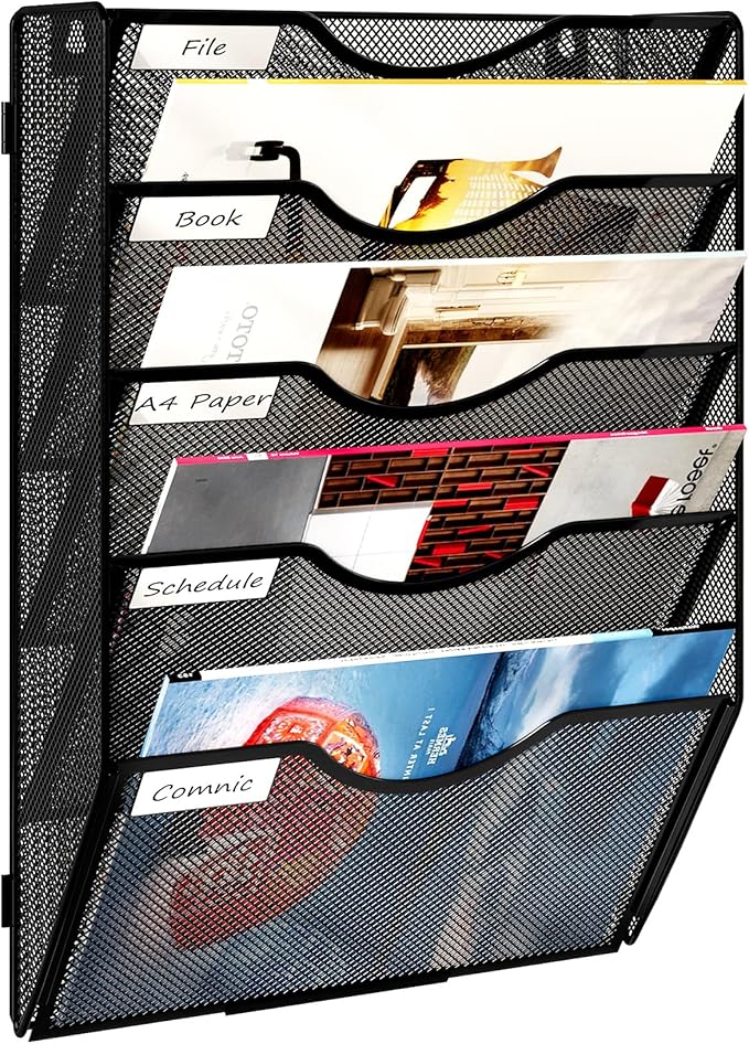 Solinxe Wall Hanging File Holder 5 Pocket Wall Mounted Paper Organizer Magazine by Solinxe