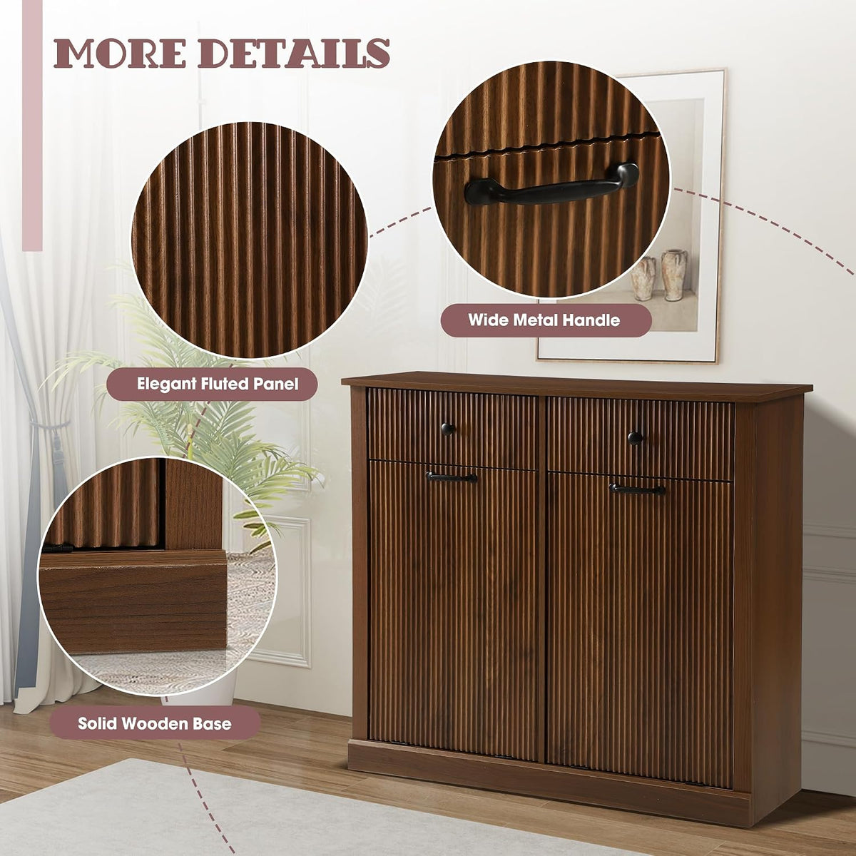 Double Tilt Out Laundry Hamper Cabinet, Modern Fluted Trash Can Cabinets with...