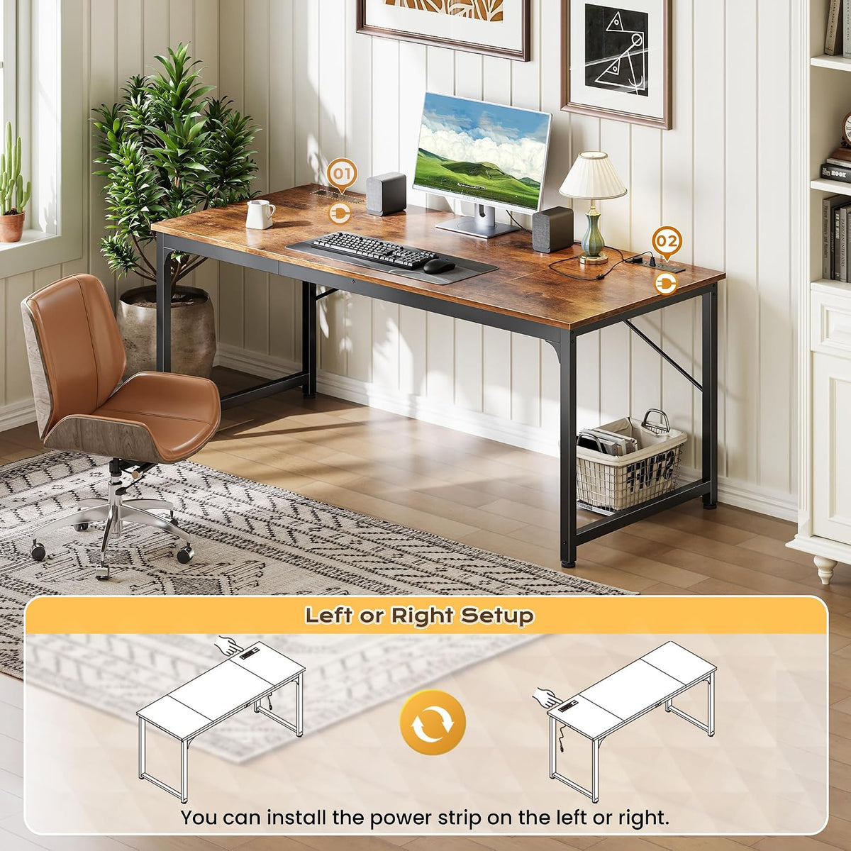 PRAISUN 63 X 30 Inch Extra Deep Desk with Power Outlets