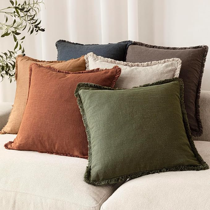 Foindtower Set of 2 Decorative Linen Fringe Throw Pillow Covers Farmhouse - Image 6