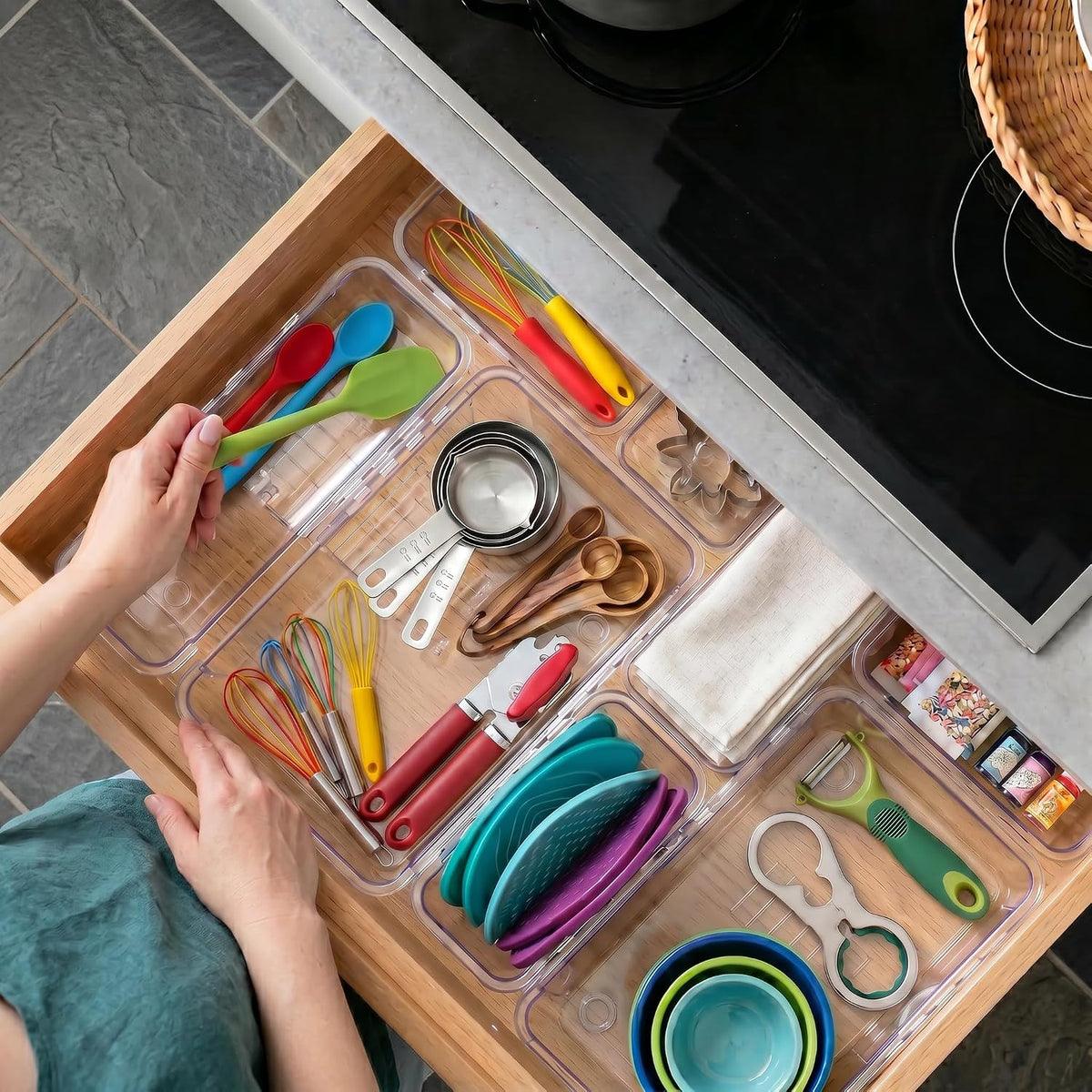 20 PCS Expandable Clear Drawer Organizers, 3-Size Extendable Drawer Dividers,...