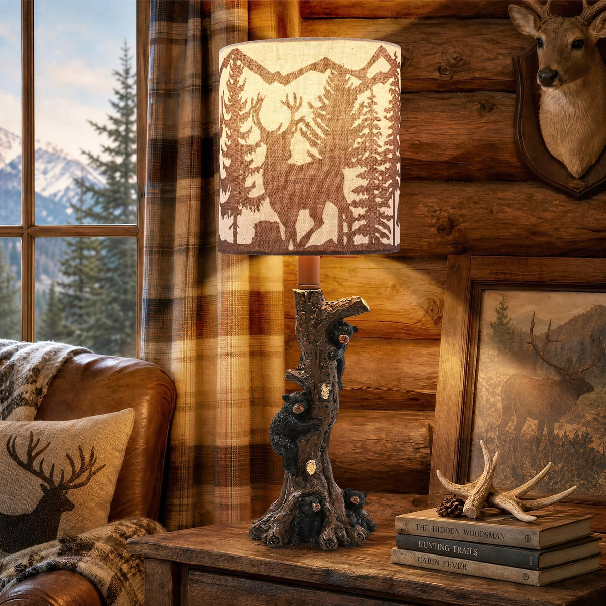 LOKHOM 19" Rustic Climbing Bear Table Lamp for Bedroom, Small Single Lamp