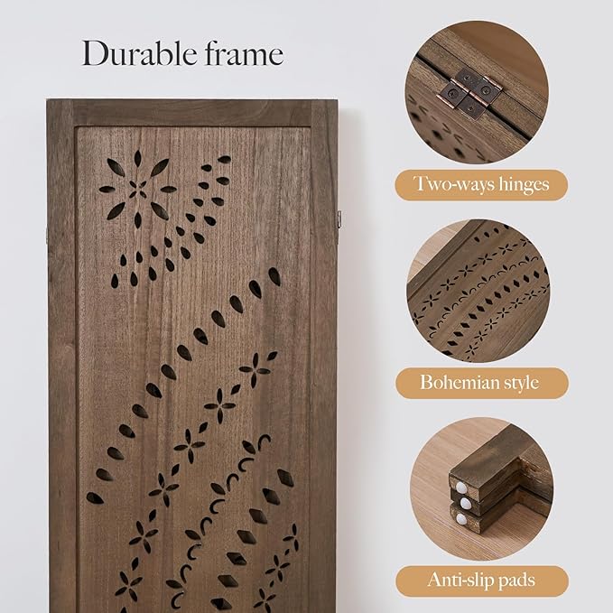66.9Inch Folding Room Divider, 3 Panels Wood Carved Privacy Screens, Free - Image 5