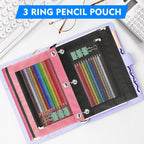 Pencil Pouch for 3 Ring Binder - 3 Pack Zippered Pencil Pouches with Transparent Mesh Window| Binder Pouch with Smooth Zippers| Zippered Pencil Bag for School Office Students, Black+Grey+Pink