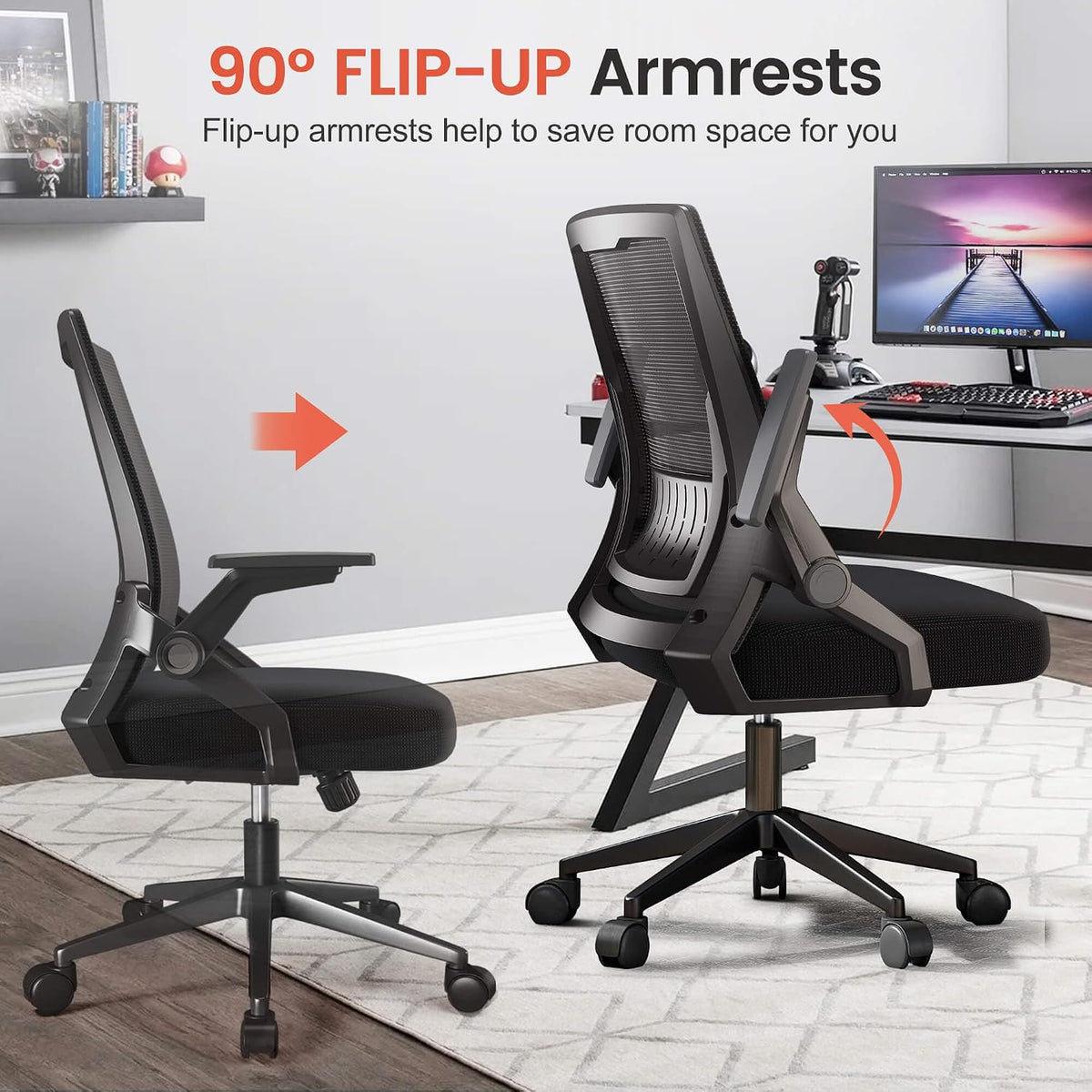gtplayer ergonomic office chair with flip-up armrests executive, close-up detail