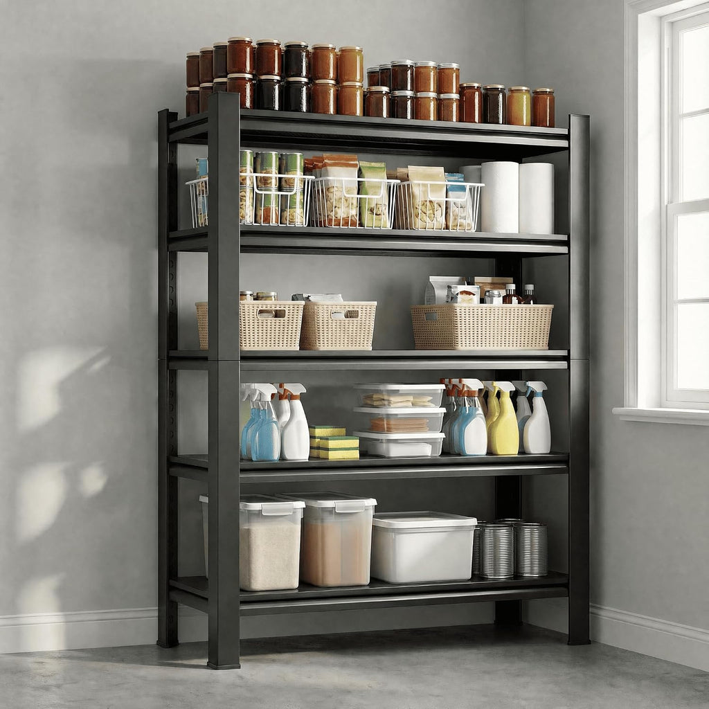 lauxery 5-tier heavy duty storage shelves with lockable, front angle view