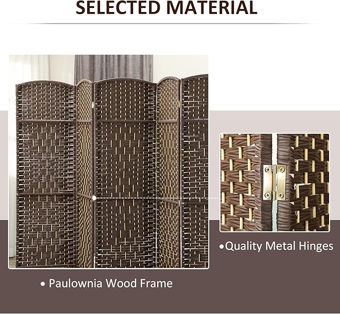 HOMCOM 6 Panel Room Divider, Hand-Woven Freestanding Wall Partition - Image 5