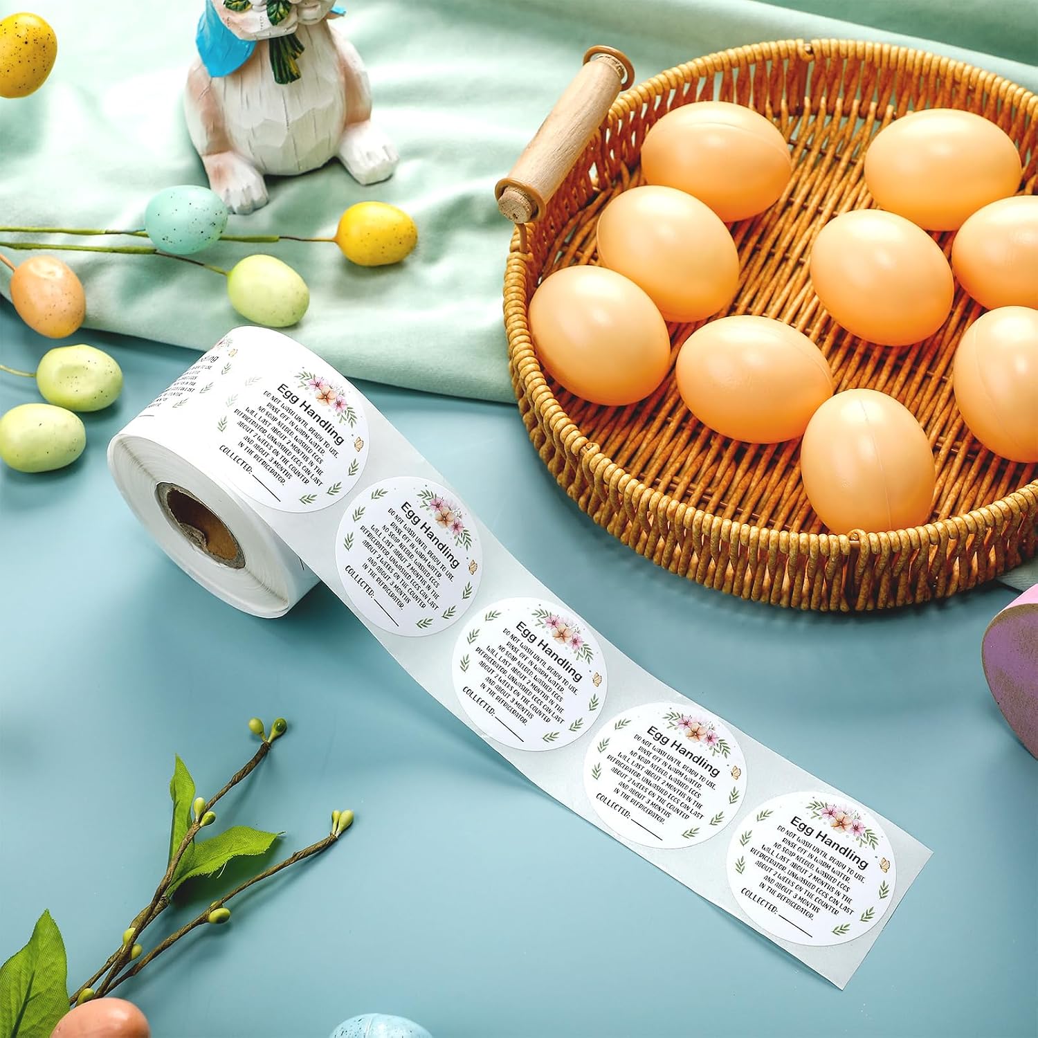 Fulmoon 2 Inch 500 Pcs Farmers Fresh Eggs Stickers Paper Market Egg Handling Stickers for Easter Unwashed Egg Labels Creative Easter Decoration Gifts (White)