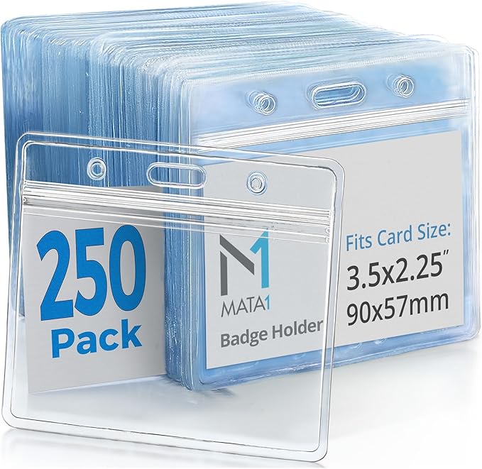 Mata1-USA Extra-Thick Plastic Card Holder, Horizontal Badge Holder by Mata1
