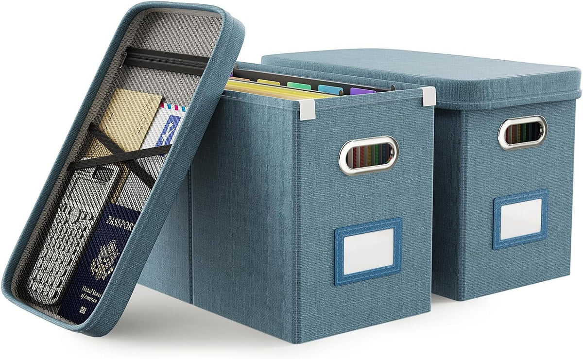 Oterri File Organizer with Lid, Hanging Filing Box with Mesh Pocket, Document