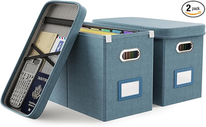 Oterri File Organizer with Lid, Hanging Filing Box with Mesh Pocket, Document by Oterri