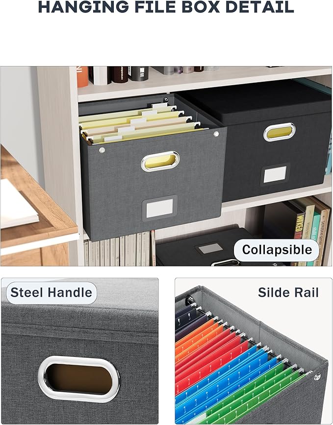 Oterri File Organizer Box with Lid, Large Hanging Filing Box with Mesh Pocket - Image 3