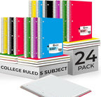 Rosmonde Bulk Spiral Notebook 24 Pack, 5 Subject, 300 Pages/Book, 8 x 10-1/2 by Rosmonde
