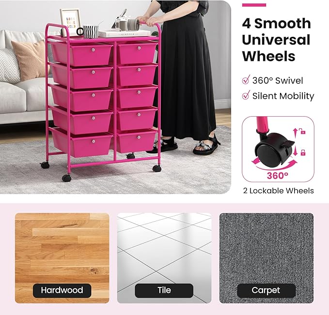 GLACER 10 Drawer Rolling Cart, Storage Cart - Image 6