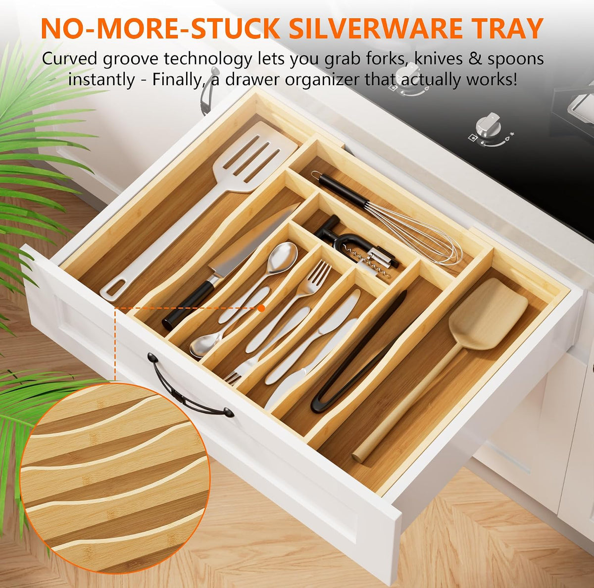 Expandable Bamboo Drawer Organizer Cutlery 7-9 Slots Natural