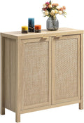 SICOTAS Sideboard Buffet Cabinet with Large Storage : Rattan Boho Credenza | Farmhouse Coffee Bar Storage Cabinet with Adjustable Shelves, Rattan Doors, Buffet Table for Kitchen Living Room Hallway