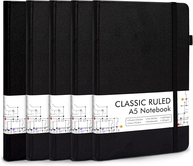 5 Pack Journal Notebook Bulk for School, Feela Hardcover Business Notebooks by feela