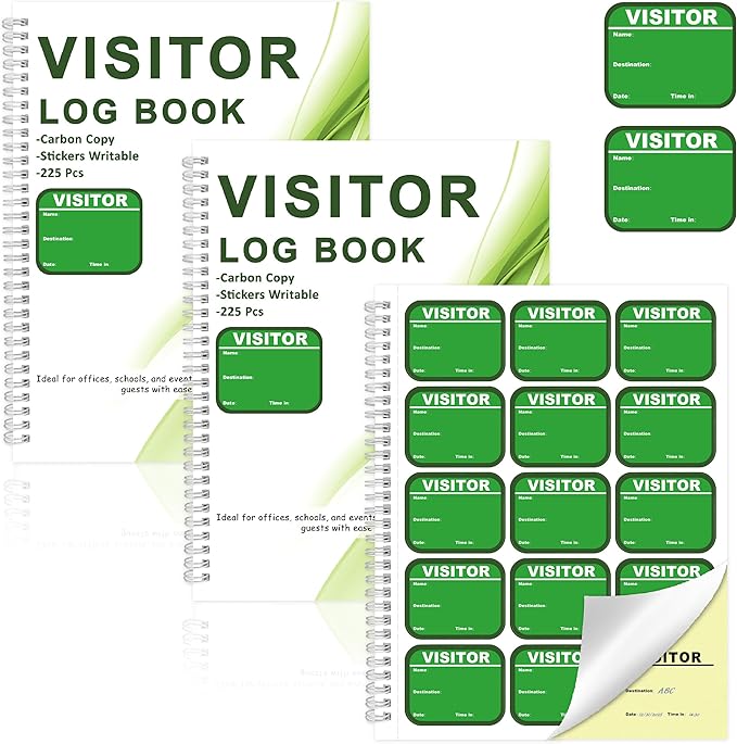 2 Pack Visitor Badges with Carbon Copy Visitor Stickers Letter Size Visitor Log by Unknown