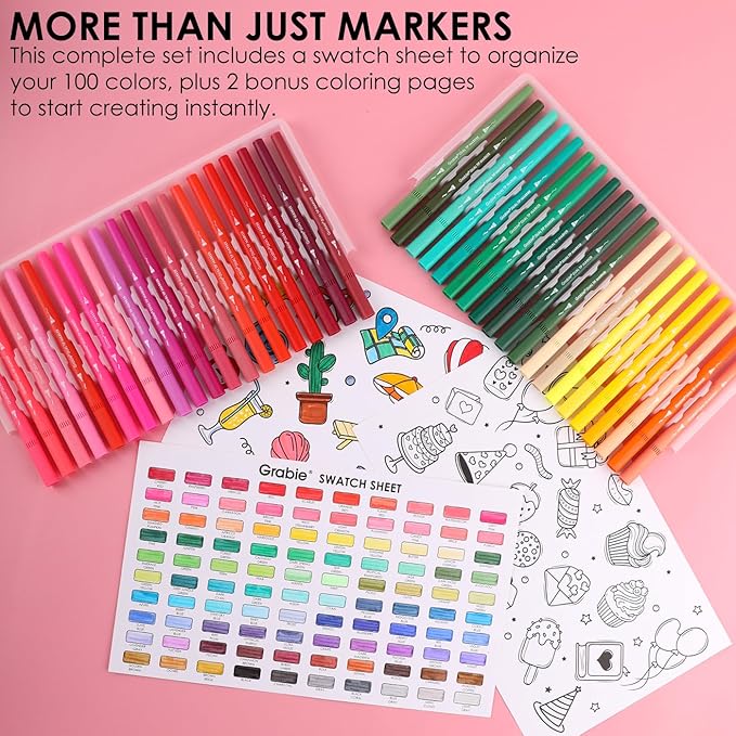 Grabie Dual Tip Water-Based Sketch Marker Set of 100, Fineliner & Brush Drawing - Image 7