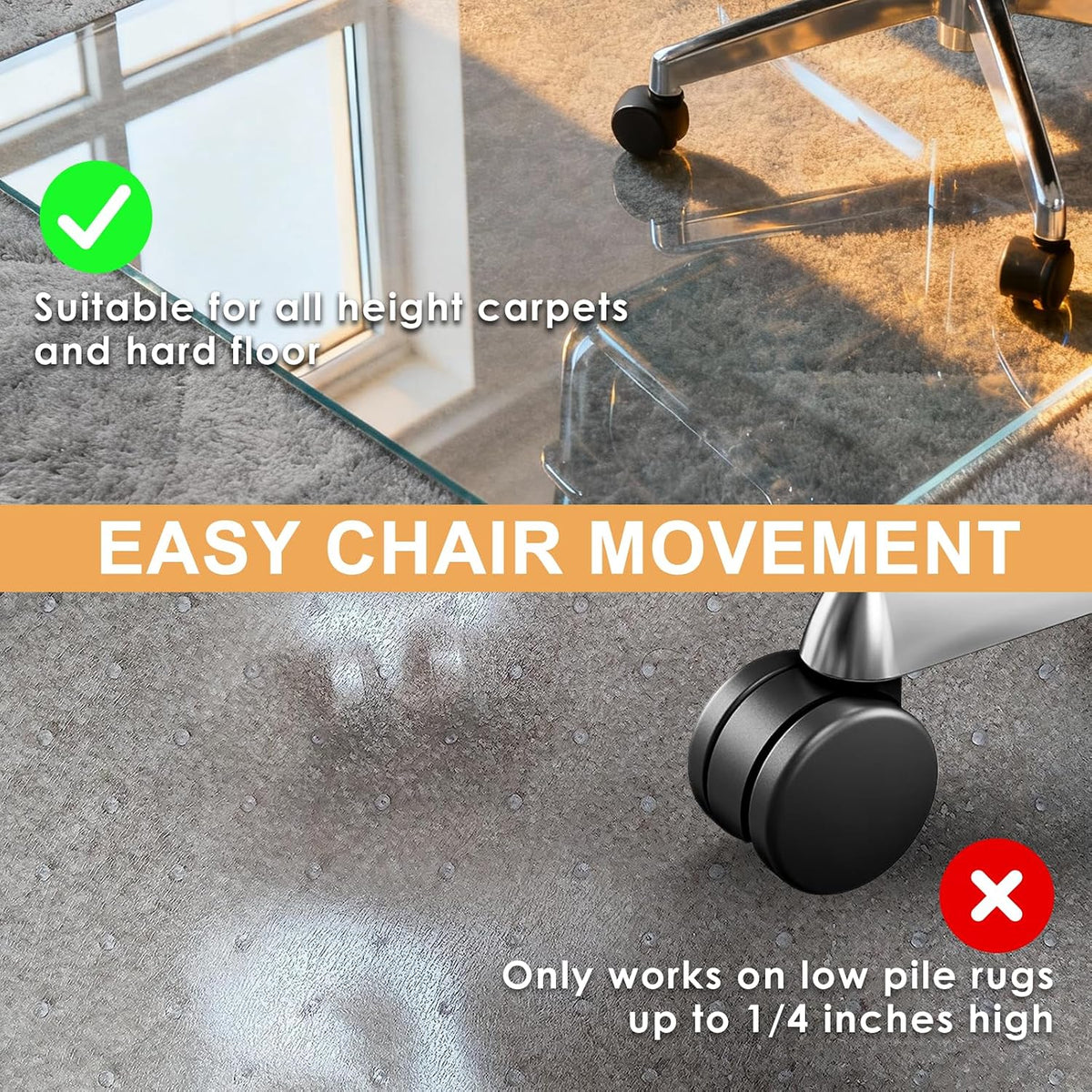 Azadx Tempered Glass Chair Mat for Carpet 32" x 48" Heavy Duty Chair Mat | 1/5" Thick for Carpeted Floor/Hard Floor Easy Glide Carpet Protector with Round Corner and Polished Edge, Scratch-Resistant