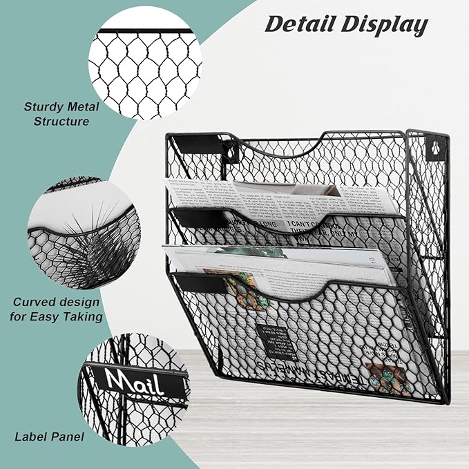 EASEPRES Mail Organizer Wall Mount Hanging File Holder Storage, Metal Chicken - Image 3